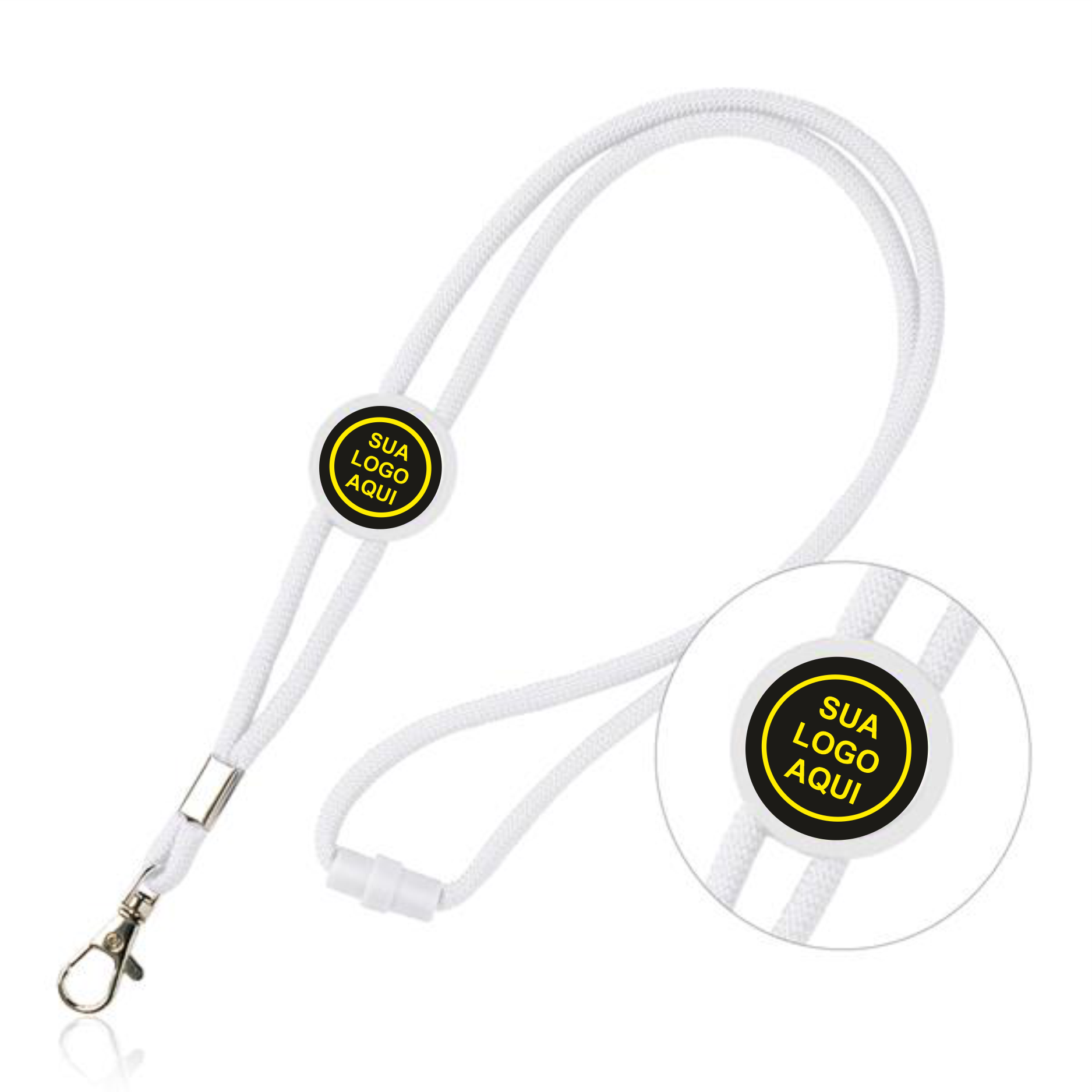 Porta Chaves Lanyard Branco - Sua Logo Aqui