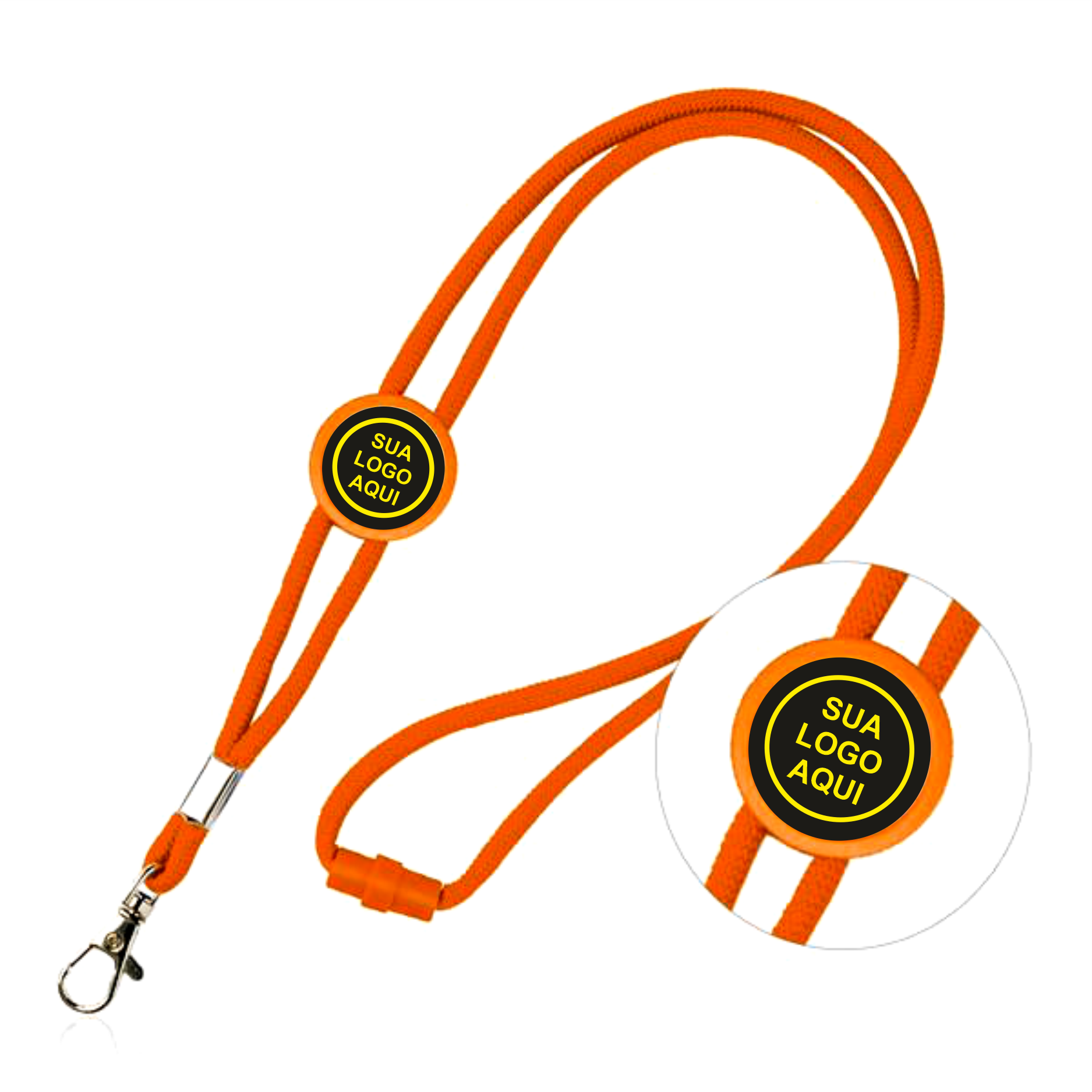 Porta Chaves Lanyard Laranja - Sua Logo Aqui
