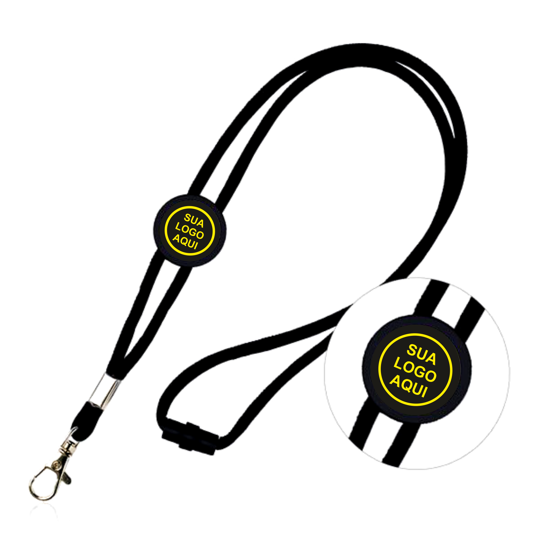 Porta Chaves Lanyard Preto - Sua Logo Aqui